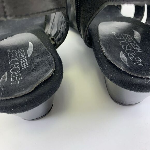Aerosoles Propryetor Heel Rest Wedge Sandals Black Leather Buckle Zip Womens 9 - Picture 6 of 14